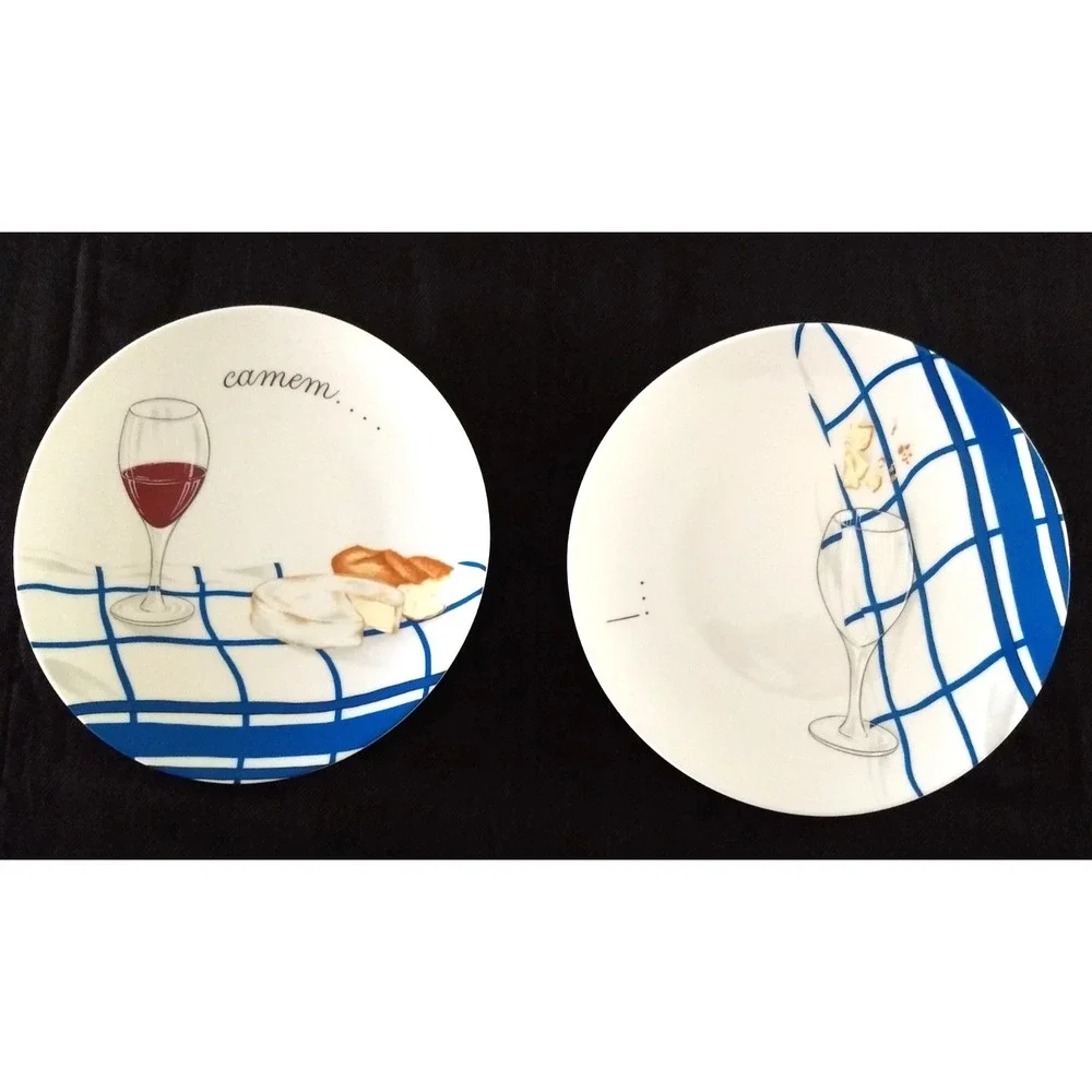 Limoges Porcelaine de Sologne Canape Plates France Camembert Cheese & Wine Set/4